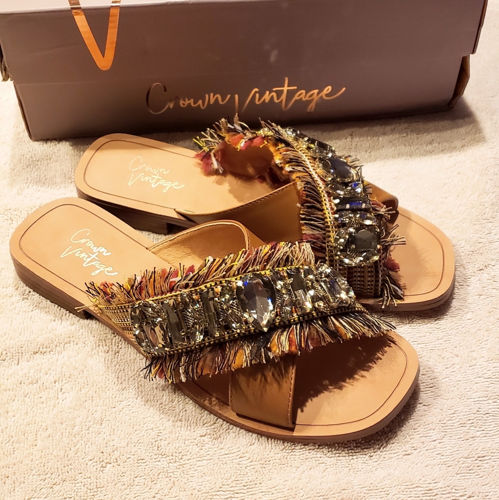 Rhinestone Sandals.  Brown/multicolor
